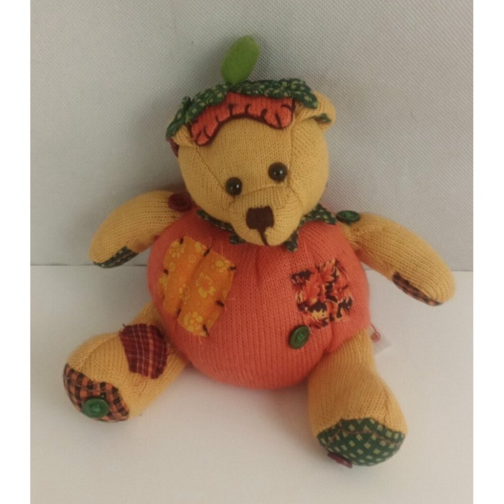 2008 Plushland Knit Pumpkin Bear March of Dimes Plush 6"
